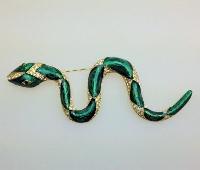 £48.00 - Vintage 80s Signed Sardi Green Enamel and Diamante Goldtone Snake Brooch
