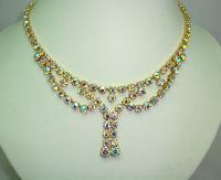 £44.00 - Vintage 50s Sparkling AB Diamante Cascade Tassel Drop Necklace 
